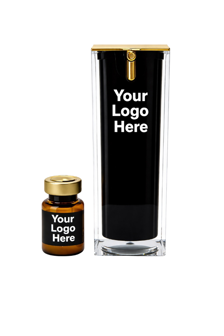 Eye Contour Energy ampoule and serum private-label pair, both marked ‘Your Logo Here’.